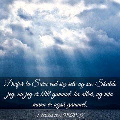Picture 03 - 1 Mosebok 18:12 NORSK - Derfor lo Sara ved sig selv og sa: Skulde jeg, nu - Bible Verse Picture