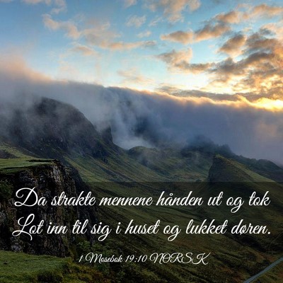 Picture 03 - 1 Mosebok 19:10 NORSK - Da strakte mennene hånden ut og tok Lot inn til - Bible Verse Picture
