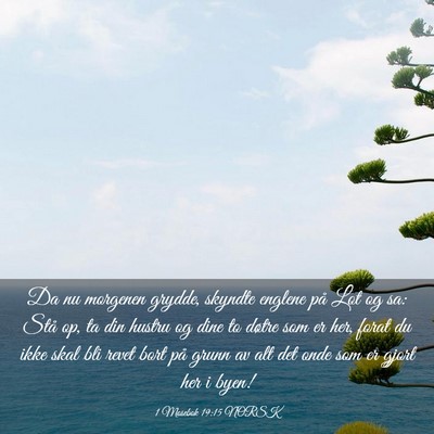 Picture 03 - 1 Mosebok 19:15 NORSK - Da nu morgenen grydde, skyndte englene på Lot og - Bible Verse Picture