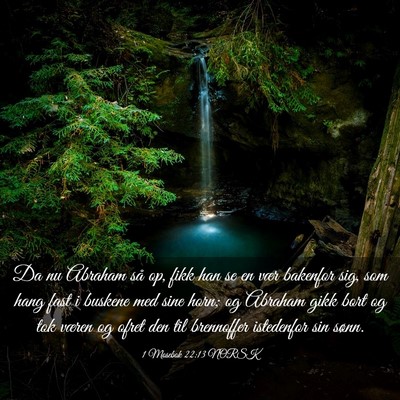Picture 03 - 1 Mosebok 22:13 NORSK - Da nu Abraham så op, fikk han se en vær - Bible Verse Picture