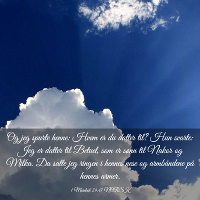 Picture 03 - 1 Mosebok 24:47 NORSK - Og jeg spurte henne: Hvem er du datter til? Hun - Bible Verse Picture