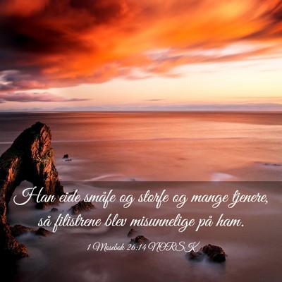 Picture 03 - 1 Mosebok 26:14 NORSK - Han eide småfe og storfe og mange tjenere, så - Bible Verse Picture