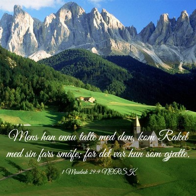 Picture 03 - 1 Mosebok 29:9 NORSK - Mens han ennu talte med dem, kom Rakel med sin - Bible Verse Picture