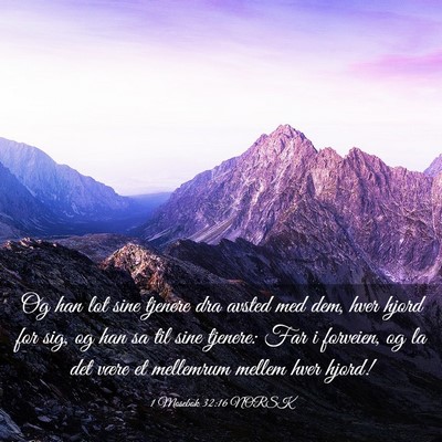 Picture 03 - 1 Mosebok 32:16 NORSK - Og han lot sine tjenere dra avsted med dem, hver - Bible Verse Picture