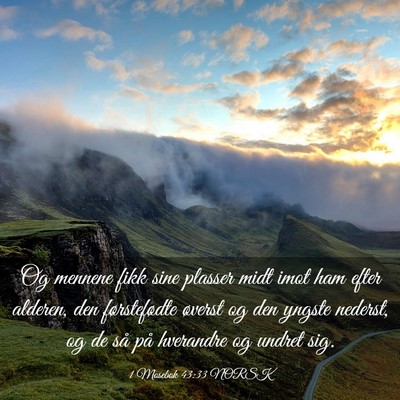 Picture 03 - 1 Mosebok 43:33 NORSK - Og mennene fikk sine plasser midt imot ham efter - Bible Verse Picture