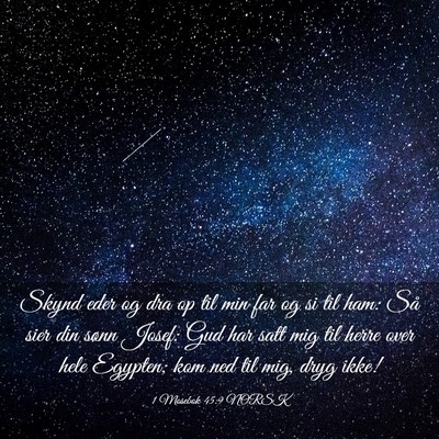 Picture 03 - 1 Mosebok 45:9 NORSK - Skynd eder og dra op til min far og si til ham: - Bible Verse Picture