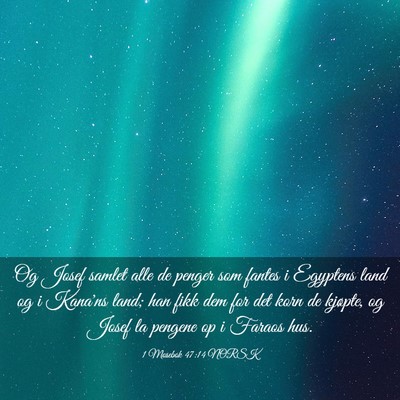 Picture 03 - 1 Mosebok 47:14 NORSK - Og Josef samlet alle de penger som fantes i - Bible Verse Picture
