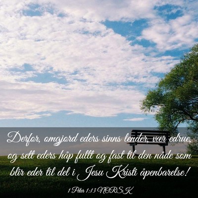 Picture 03 - 1 Peter 1:13 NORSK - Derfor, omgjord eders sinns lender, vær edrue, - Bible Verse Picture