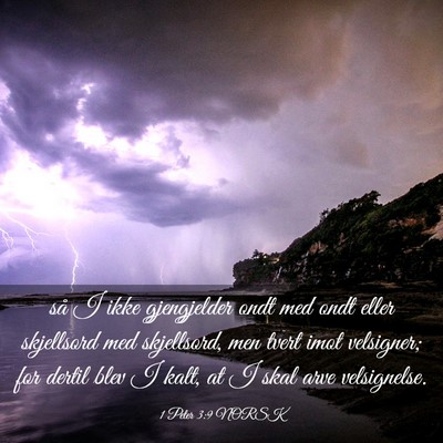 Picture 03 - 1 Peter 3:9 NORSK - så I ikke gjengjelder ondt med ondt eller - Bible Verse Picture