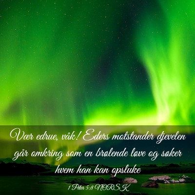 Picture 03 - 1 Peter 5:8 NORSK - Vær edrue, våk! Eders motstander djevelen går - Bible Verse Picture