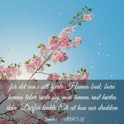 Picture 03 - 1 Samuel 1:13 NORSK - for det var i sitt hjerte Hanna bad; bare hennes - Bible Verse Picture