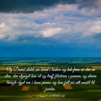 Picture 03 - 1 Samuel 17:49 NORSK - Og David stakk sin hånd i tasken og tok frem av - Bible Verse Picture