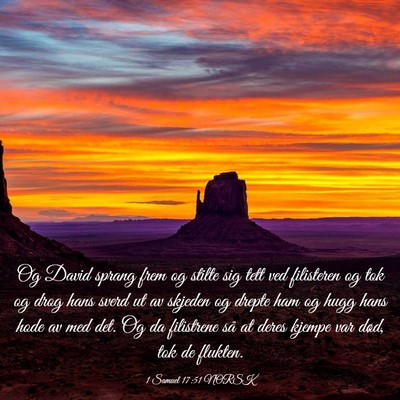 Picture 03 - 1 Samuel 17:51 NORSK - Og David sprang frem og stilte sig tett ved - Bible Verse Picture