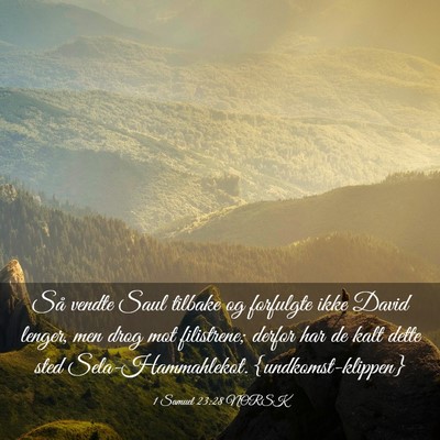 Picture 03 - 1 Samuel 23:28 NORSK - Så vendte Saul tilbake og forfulgte ikke David - Bible Verse Picture