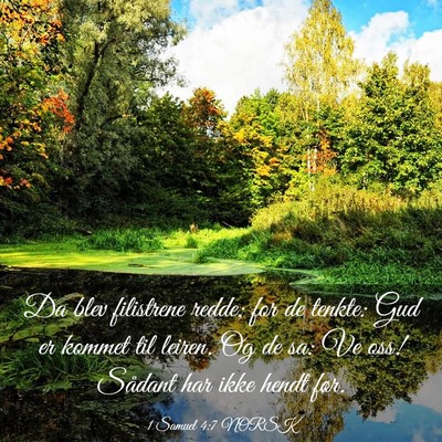Picture 03 - 1 Samuel 4:7 NORSK - Da blev filistrene redde; for de tenkte: Gud er - Bible Verse Picture