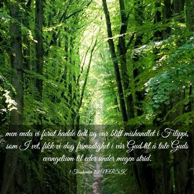 Picture 03 - 1 Tessaloniker 2:2 NORSK - men enda vi forut hadde lidt og var blitt - Bible Verse Picture