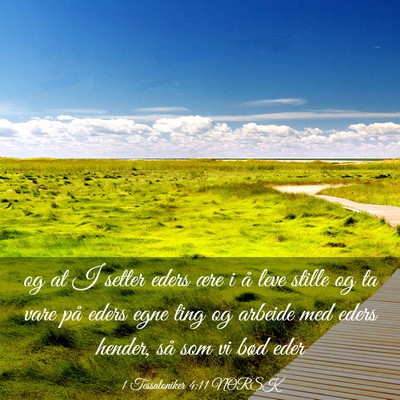 Picture 03 - 1 Tessaloniker 4:11 NORSK - og at I setter eders ære i å leve stille og ta - Bible Verse Picture