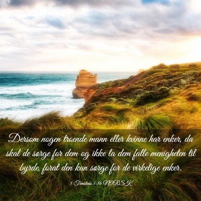 Picture 03 - 1 Timoteus 5:16 NORSK - Dersom nogen troende mann eller kvinne har enker, - Bible Verse Picture