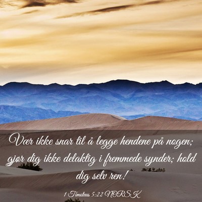 Picture 03 - 1 Timoteus 5:22 NORSK - Vær ikke snar til å legge hendene på nogen; - Bible Verse Picture