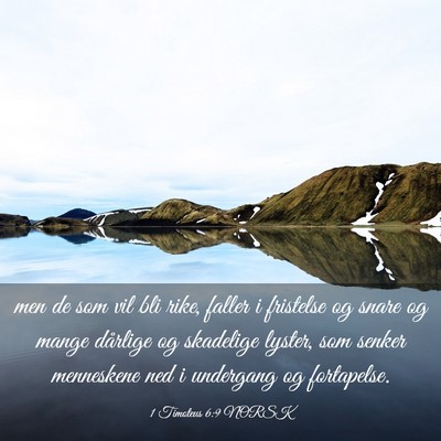 Picture 03 - 1 Timoteus 6:9 NORSK - men de som vil bli rike, faller i fristelse og - Bible Verse Picture