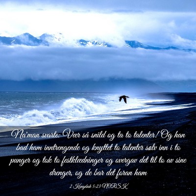 Picture 03 - 2 Kongebok 5:23 NORSK - Na'man svarte: Vær så snild og ta to talenter! - Bible Verse Picture