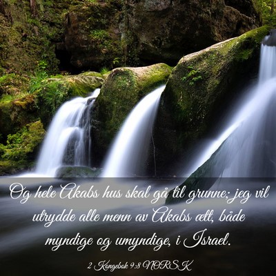 Picture 03 - 2 Kongebok 9:8 NORSK - Og hele Akabs hus skal gå til grunne; jeg vil - Bible Verse Picture