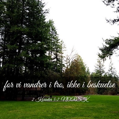 Picture 03 - 2 Korinter 5:7 NORSK - for vi vandrer i tro, ikke i - Bible Verse Picture