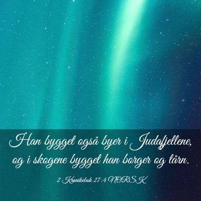 Picture 03 - 2 Krønikebok 27:4 NORSK - Han bygget også byer i Judafjellene, og i - Bible Verse Picture