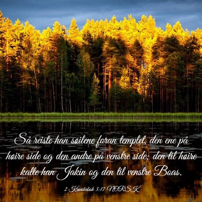 Picture 03 - 2 Krønikebok 3:17 NORSK - Så reiste han søilene foran templet, den ene - Bible Verse Picture