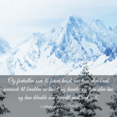 Picture 03 - 2 Krønikebok 3:4 NORSK - Og forhallen som lå foran huset, var tyve alen - Bible Verse Picture