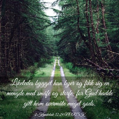 Picture 03 - 2 Krønikebok 32:29 NORSK - Likeledes bygget han byer og fikk sig en mengde - Bible Verse Picture