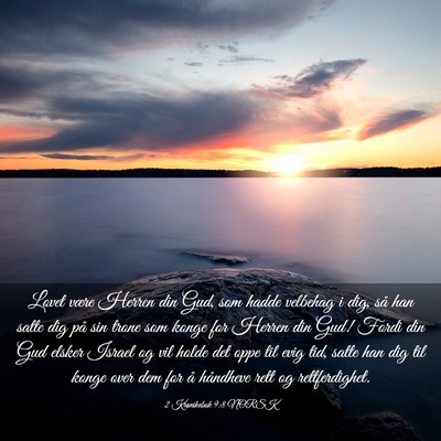Picture 03 - 2 Krønikebok 9:8 NORSK - Lovet være Herren din Gud, som hadde velbehag i - Bible Verse Picture