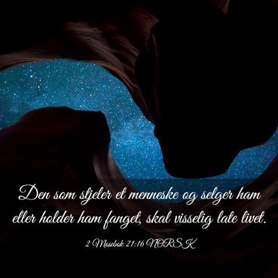 Picture 03 - 2 Mosebok 21:16 NORSK - Den som stjeler et menneske og selger ham eller - Bible Verse Picture