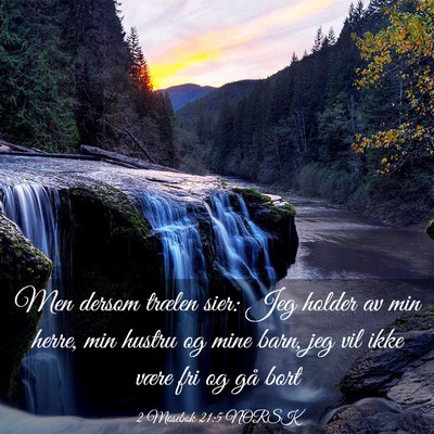 Picture 03 - 2 Mosebok 21:5 NORSK - Men dersom trælen sier: Jeg holder av min herre, - Bible Verse Picture