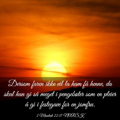 Picture 03 - 2 Mosebok 22:17 NORSK - Dersom faren ikke vil la ham få henne, da skal - Bible Verse Picture