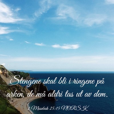 Picture 03 - 2 Mosebok 25:15 NORSK - Stengene skal bli i ringene på arken, de må - Bible Verse Picture