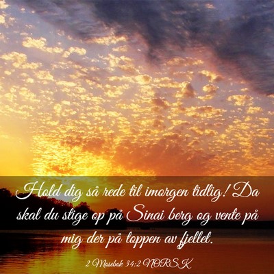 Picture 03 - 2 Mosebok 34:2 NORSK - Hold dig så rede til imorgen tidlig! Da skal du - Bible Verse Picture