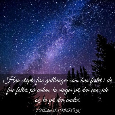 Picture 03 - 2 Mosebok 37:3 NORSK - Han støpte fire gullringer som han festet i de - Bible Verse Picture