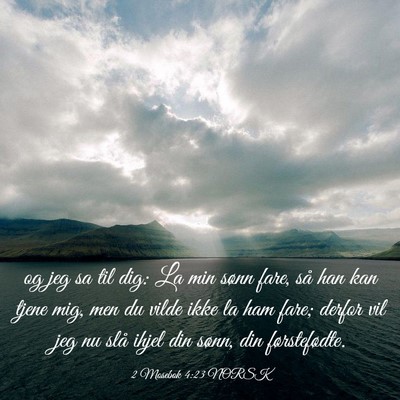 Picture 03 - 2 Mosebok 4:23 NORSK - og jeg sa til dig: La min sønn fare, så han kan - Bible Verse Picture
