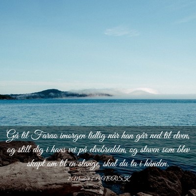 Picture 03 - 2 Mosebok 7:15 NORSK - Gå til Farao imorgen tidlig når han går ned - Bible Verse Picture