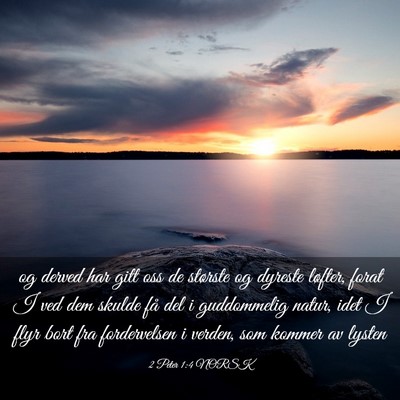 Picture 03 - 2 Peter 1:4 NORSK - og derved har gitt oss de største og dyreste - Bible Verse Picture