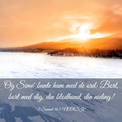 Picture 03 - 2 Samuel 16:7 NORSK - Og Sime' bante ham med de ord: Bort, bort med - Bible Verse Picture