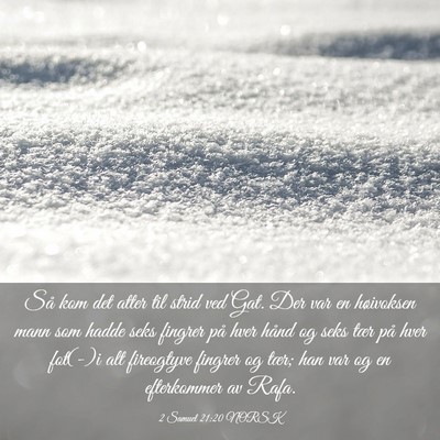 Picture 03 - 2 Samuel 21:20 NORSK - Så kom det atter til strid ved Gat. Der var en - Bible Verse Picture