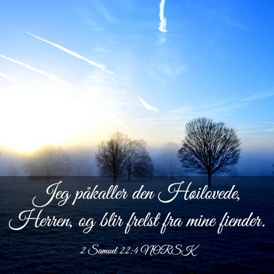 Picture 03 - 2 Samuel 22:4 NORSK - Jeg påkaller den Høilovede, Herren, og blir - Bible Verse Picture