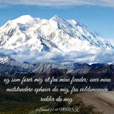 Picture 03 - 2 Samuel 22:49 NORSK - og som fører mig ut fra mine fiender; over mine - Bible Verse Picture