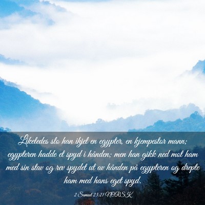Picture 03 - 2 Samuel 23:21 NORSK - Likeledes slo han ihjel en egypter, en kjempestor - Bible Verse Picture