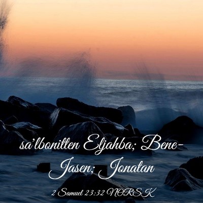 Picture 03 - 2 Samuel 23:32 NORSK - sa'lbonitten Eljahba; Bene-Jasen; - Bible Verse Picture