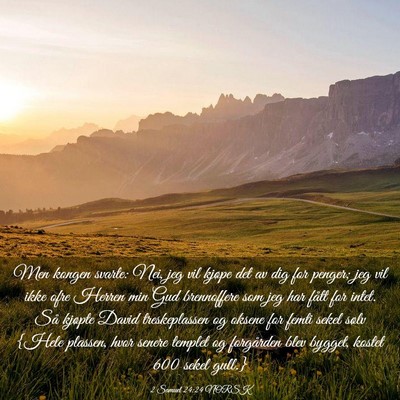 Picture 03 - 2 Samuel 24:24 NORSK - Men kongen svarte: Nei, jeg vil kjøpe det av dig - Bible Verse Picture