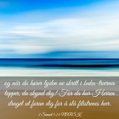 Picture 03 - 2 Samuel 5:24 NORSK - og når du hører lyden av skritt i baka-trærnes - Bible Verse Picture