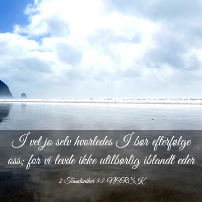 Picture 03 - 2 Tessaloniker 3:7 NORSK - I vet jo selv hvorledes I bør efterfølge oss; - Bible Verse Picture